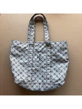 Vintage Ralph Lauren Jacquard Open Tote in Black/Silver Logo Embroidered